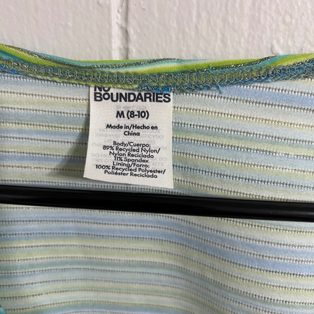 Vintage 90s No Boundaries M Tie Front Crop Top Long Sleeve Striped Sparkle Y2K - Picture 2 of 7